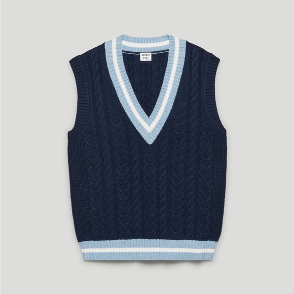 Sunday Best Sweaters - Aritzia Sunday Best Cable Knit Collegiate V-Neck Sweater Vest M